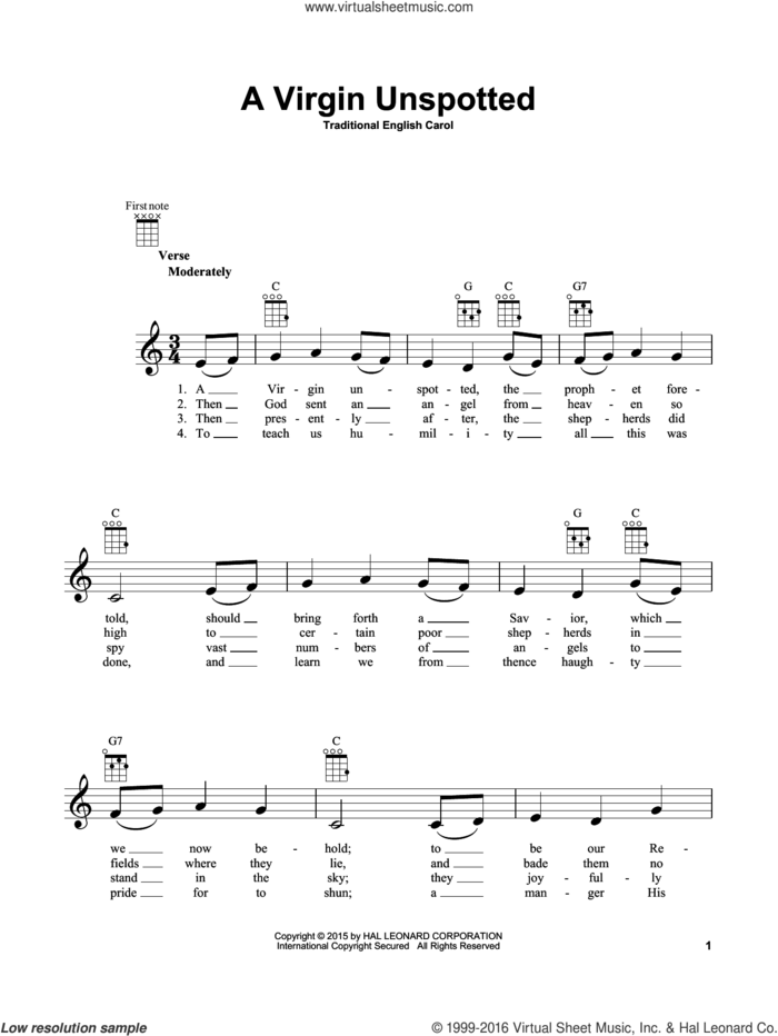 A Virgin Unspotted sheet music for ukulele, intermediate skill level