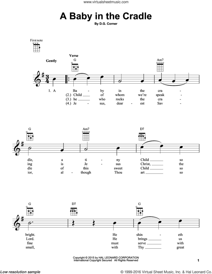A Baby In The Cradle sheet music for ukulele by D.G. Corner, intermediate skill level