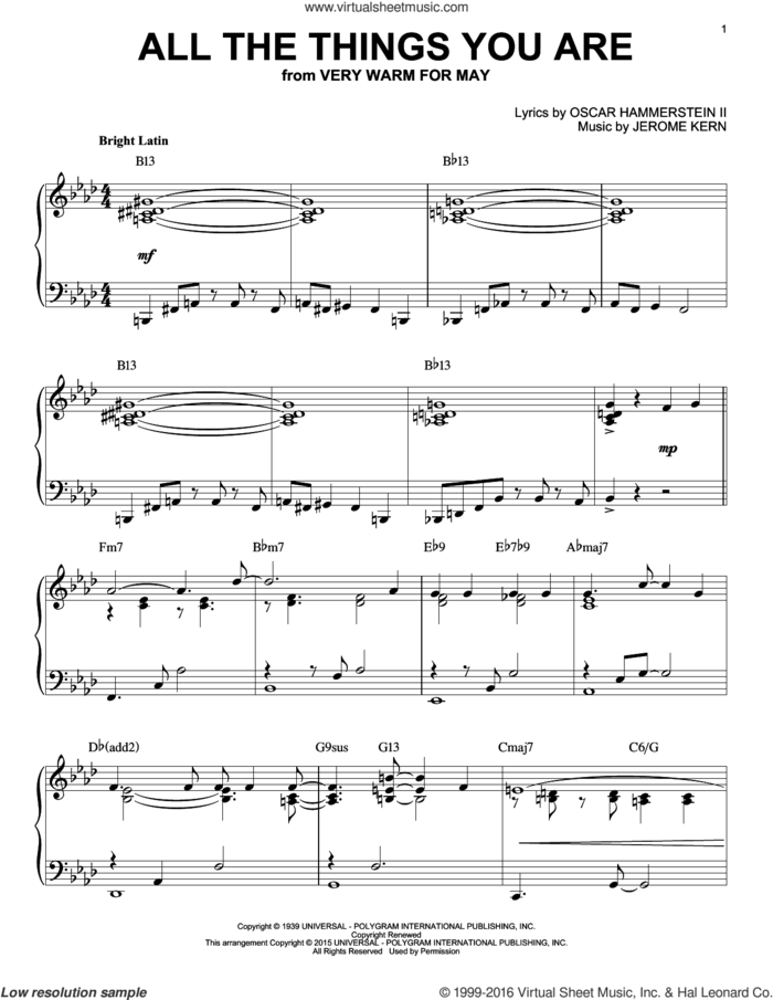 All The Things You Are [Jazz version] (arr. Brent Edstrom) sheet music for piano solo by Jack Leonard with Tommy Dorsey Orchestra, Jerome Kern and Oscar II Hammerstein, intermediate skill level
