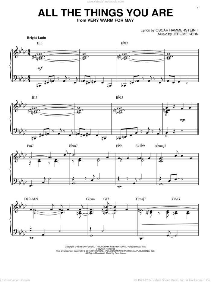 All The Things You Are [Jazz version] (arr. Brent Edstrom) sheet music for piano solo by Jack Leonard with Tommy Dorsey Orchestra, Jerome Kern and Oscar II Hammerstein, intermediate skill level