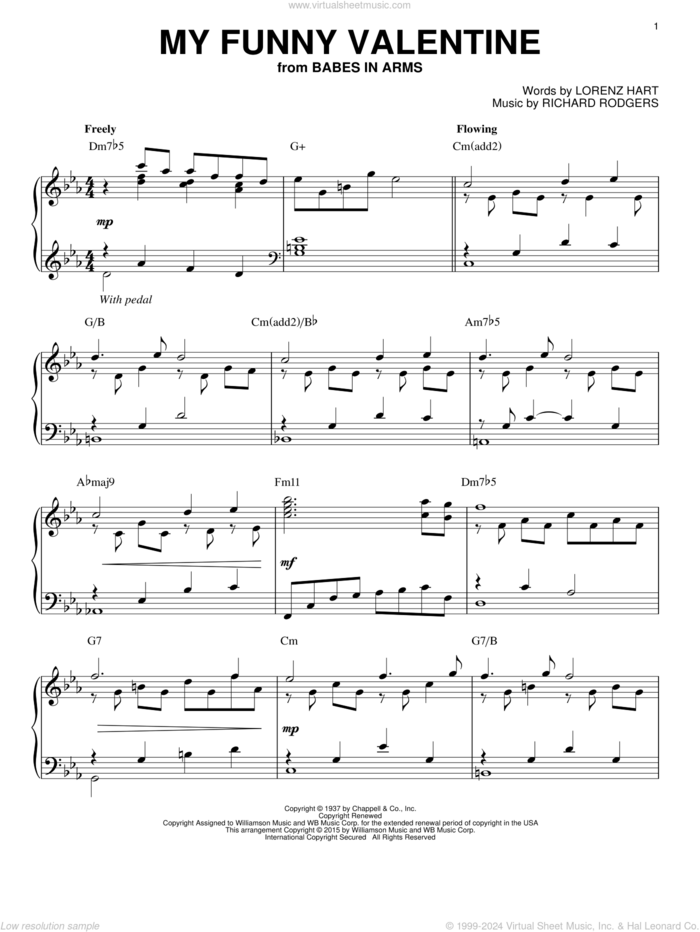 My Funny Valentine [Jazz version] (arr. Brent Edstrom) sheet music for piano solo by Rodgers & Hart, Lorenz Hart and Richard Rodgers, intermediate skill level