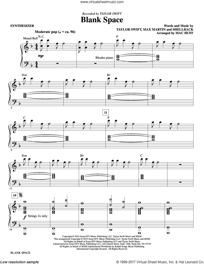 Blank Space (arr. Mac Huff) (complete set of parts) sheet music for orchestra/band by Mac Huff, Johan Schuster, Max Martin, Shellback and Taylor Swift, intermediate skill level