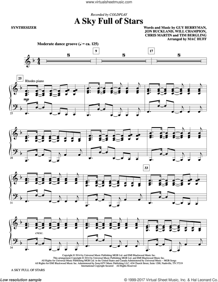 A Sky Full of Stars (arr. Mac Huff) (complete set of parts) sheet music for orchestra/band by Mac Huff, Chris Martin, Coldplay, Guy Berryman, Jon Buckland, Tim Bergling and Will Champion, wedding score, intermediate skill level