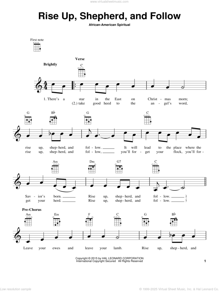 Rise Up, Shepherd, And Follow sheet music for ukulele, intermediate skill level