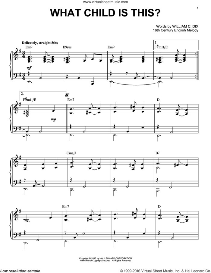 What Child Is This? [Jazz version] (arr. Brent Edstrom) sheet music for piano solo by William Chatterton Dix and Miscellaneous, intermediate skill level