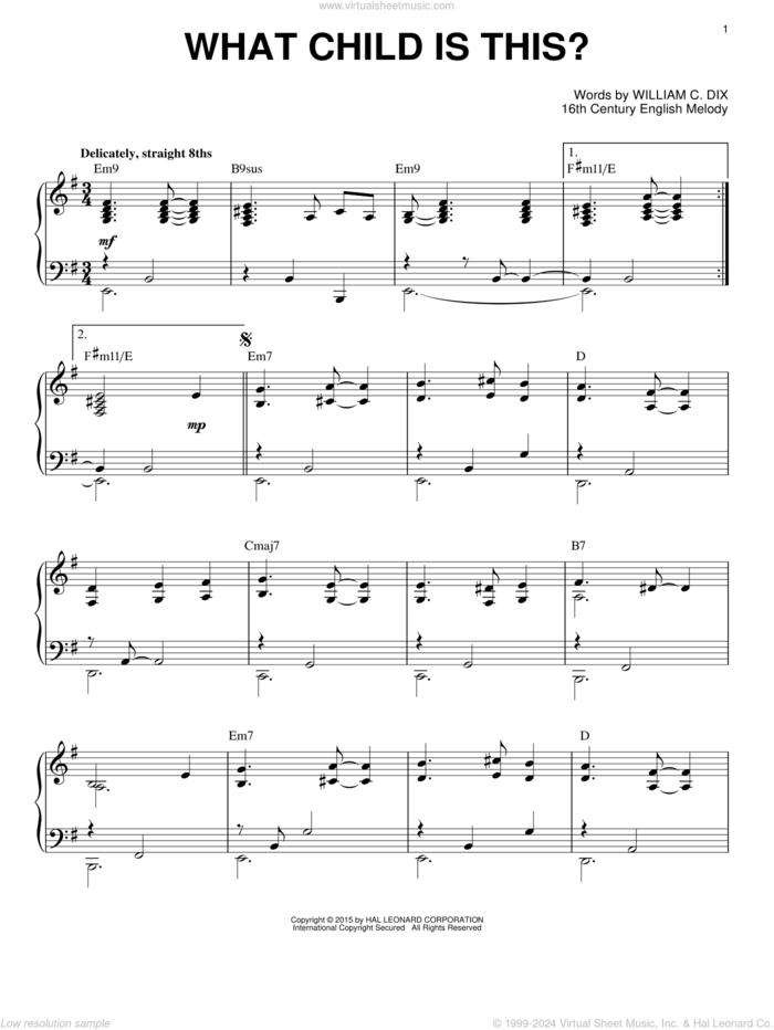 What Child Is This? [Jazz version] (arr. Brent Edstrom) sheet music for piano solo by William Chatterton Dix and Miscellaneous, intermediate skill level