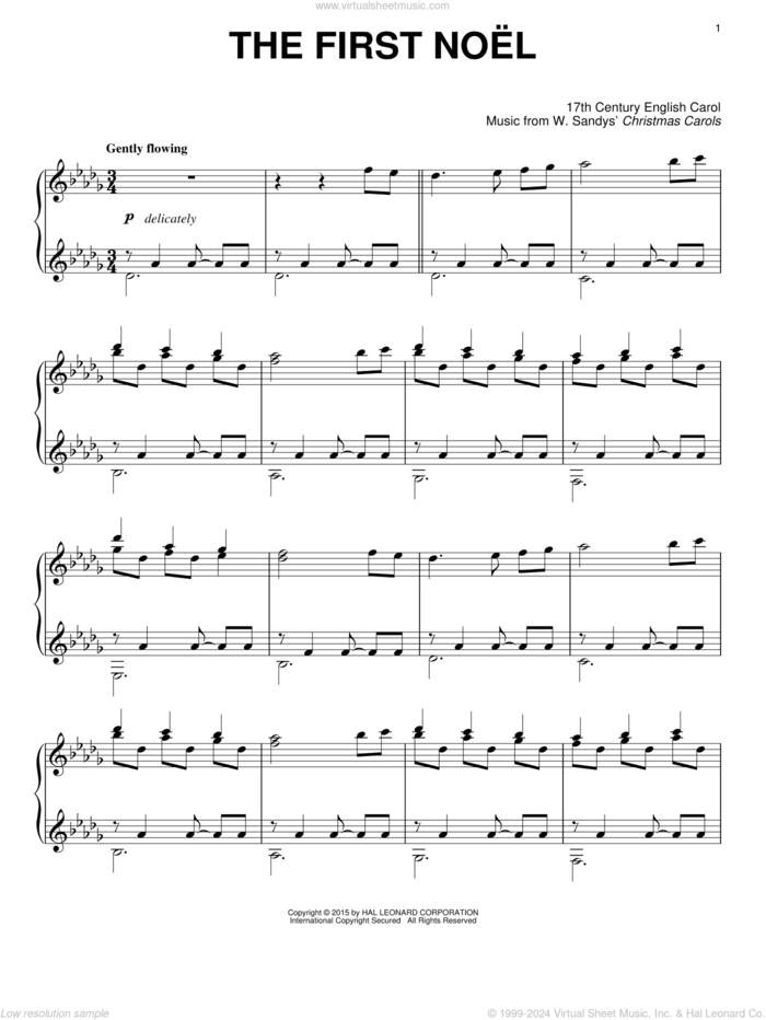 The First Noel sheet music for piano solo by W. Sandys' Christmas Carols and Miscellaneous, intermediate skill level