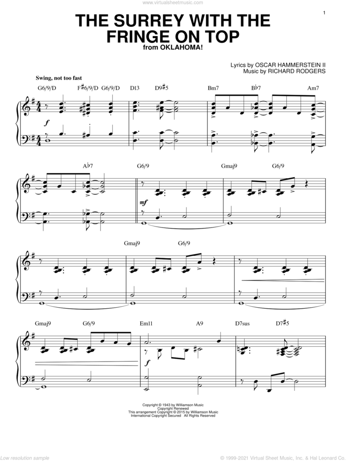 The Surrey With The Fringe On Top [Jazz version] (from Oklahoma!) (arr. Brent Edstrom) sheet music for piano solo by Rodgers & Hammerstein, Oscar II Hammerstein and Richard Rodgers, intermediate skill level