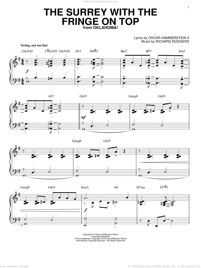 The Surrey With The Fringe On Top [Jazz version] (from Oklahoma!) (arr. Brent Edstrom) sheet music for piano solo by Rodgers & Hammerstein, Oscar II Hammerstein and Richard Rodgers, intermediate skill level