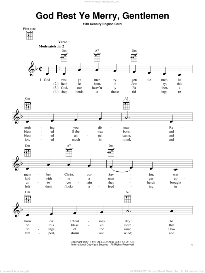 God Rest Ye Merry, Gentlemen sheet music for ukulele by Anonymous and 19th Century English Carol, intermediate skill level