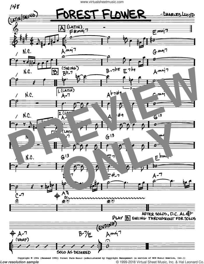 Forest Flower sheet music for voice and other instruments (in Eb) by Charles Lloyd, intermediate skill level