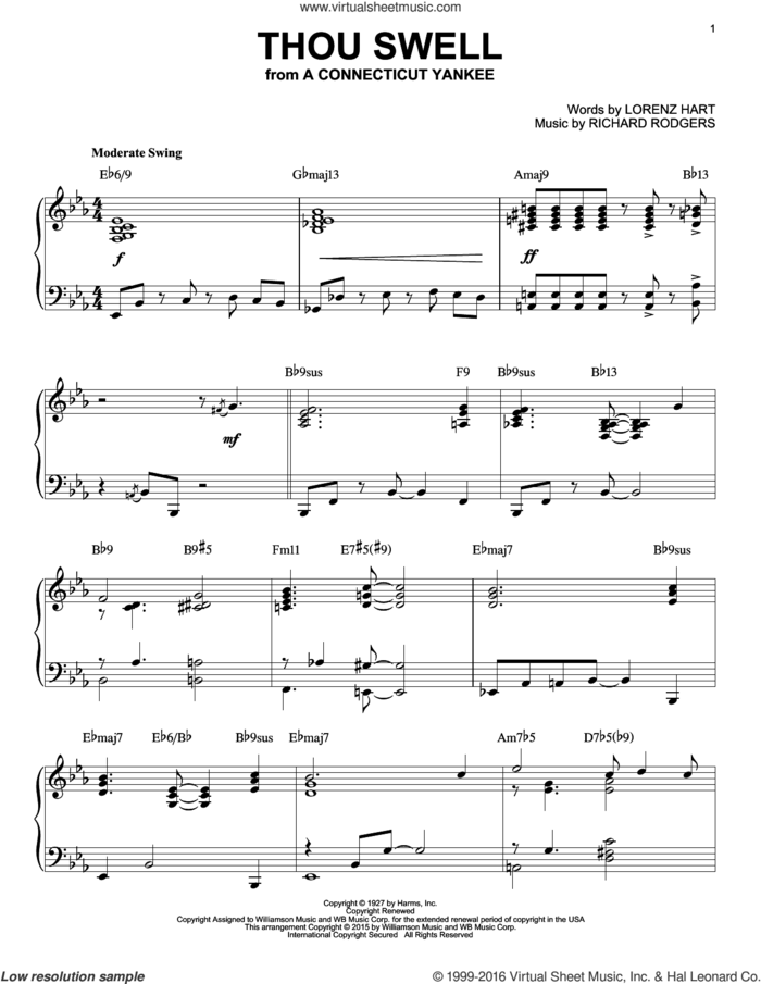 Thou Swell [Jazz version] (arr. Brent Edstrom) sheet music for piano solo by Rodgers & Hart, Lorenz Hart and Richard Rodgers, intermediate skill level