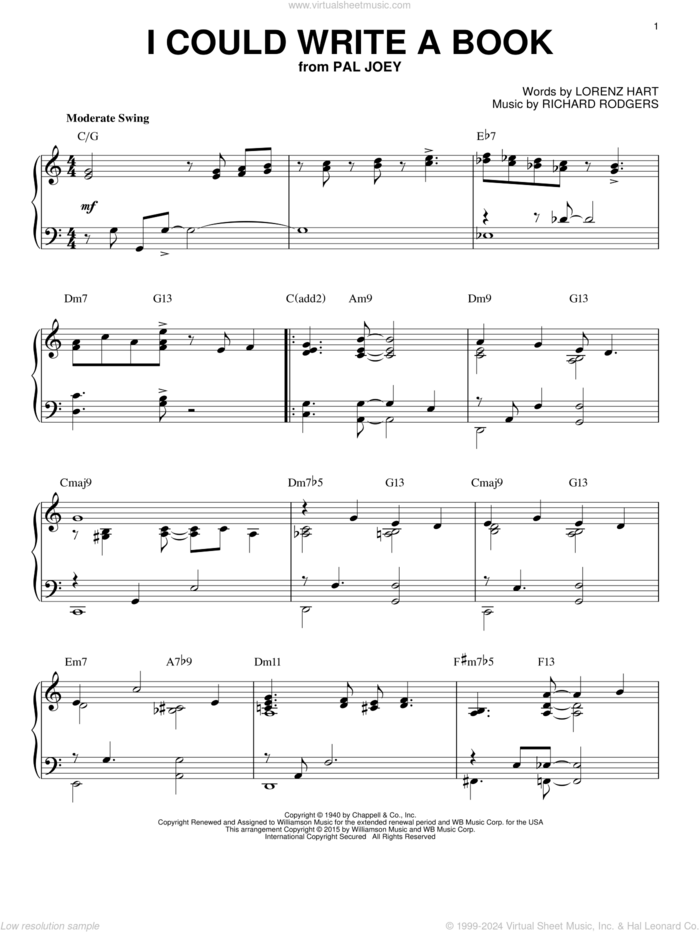 I Could Write A Book [Jazz version] (arr. Brent Edstrom) sheet music for piano solo by Rodgers & Hart, Jerry Butler, Richard Rodgers and Lorenz Hart, intermediate skill level