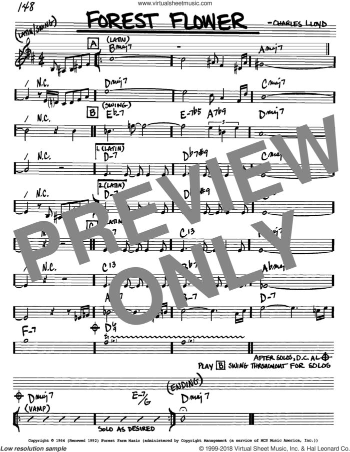 Forest Flower sheet music for voice and other instruments (in Bb) by Charles Lloyd, intermediate skill level