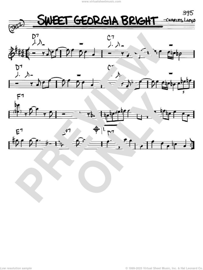 Sweet Georgia Bright sheet music for voice and other instruments (in Bb) by Charles Lloyd, intermediate skill level