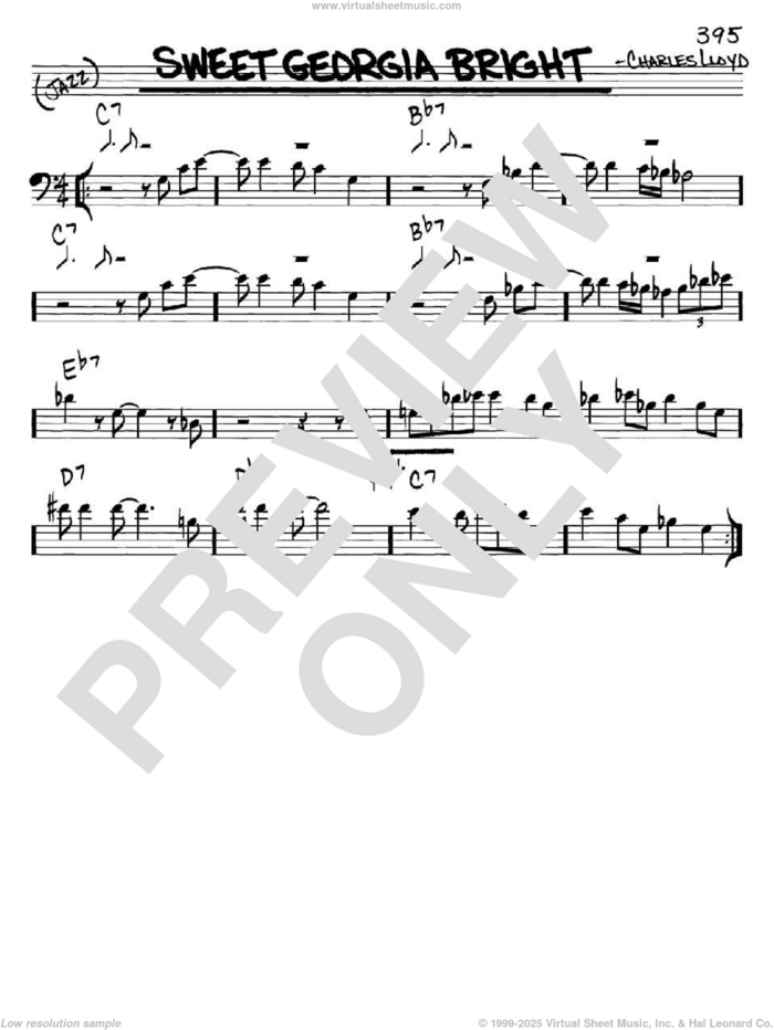 Sweet Georgia Bright sheet music for voice and other instruments (bass clef) by Charles Lloyd, intermediate skill level