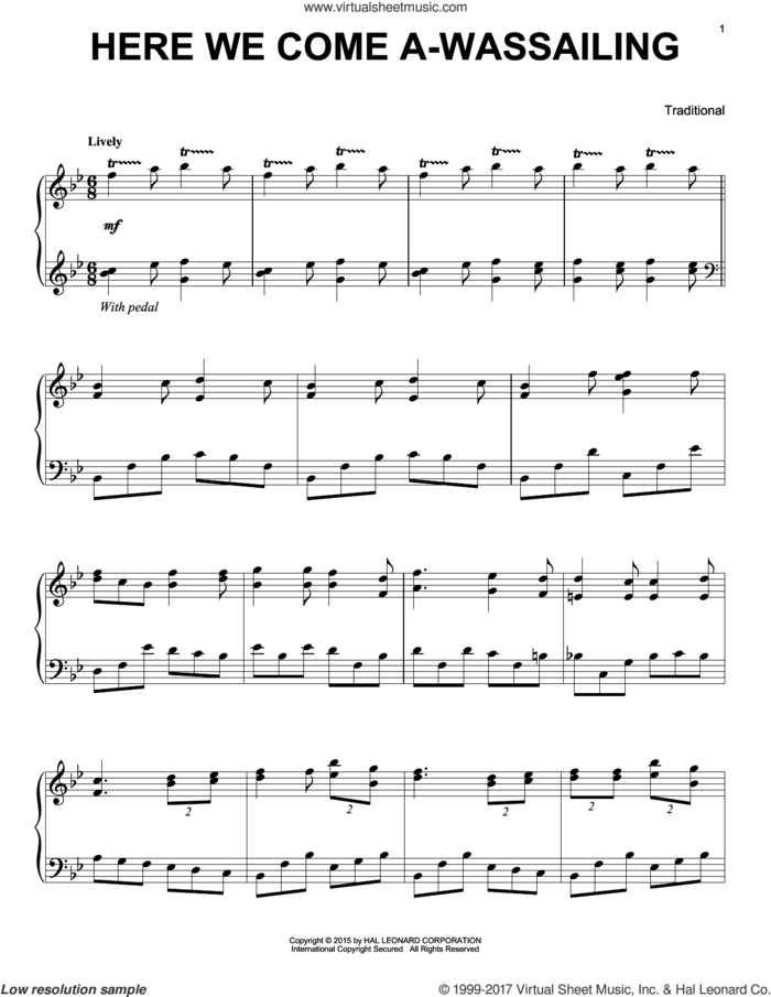 Here We Come A-Wassailing (arr. Phillip Keveren) sheet music for piano solo, intermediate skill level