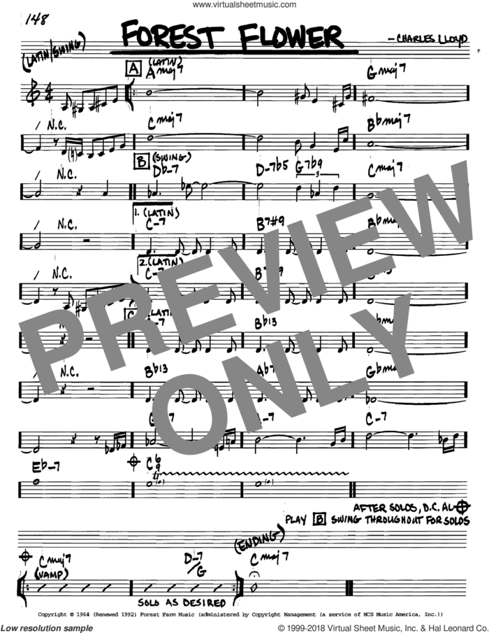 Forest Flower sheet music for voice and other instruments (in C) by Charles Lloyd, intermediate skill level