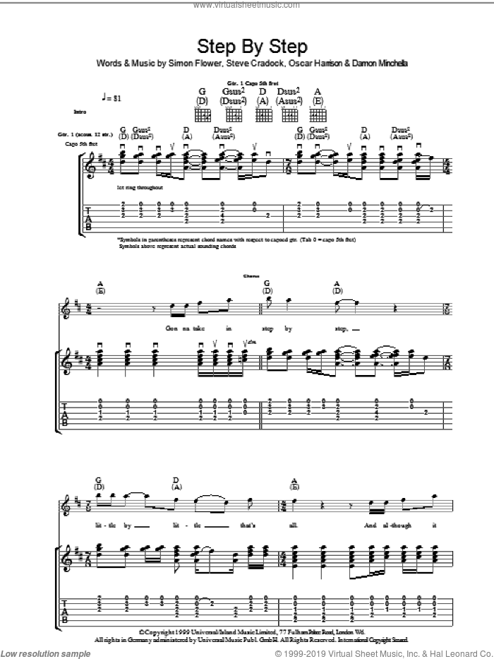 Step By Step sheet music for guitar (tablature) by Ocean Colour Scene, Damon Minchella, Oscar Harrison, Simon Fowler and Steve Cradock, intermediate skill level