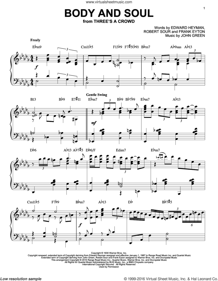 Body And Soul [Jazz version] (arr. Brent Edstrom) sheet music for piano solo by Tony Bennett & Amy Winehouse, Edward Heyman, Frank Eyton, Johnny Green and Robert Sour, intermediate skill level
