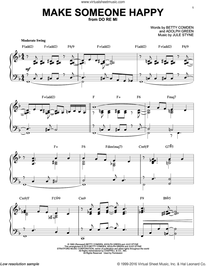 Make Someone Happy [Jazz version] (arr. Brent Edstrom) sheet music for piano solo by Adolph Green, Betty Comden and Jule Styne, intermediate skill level