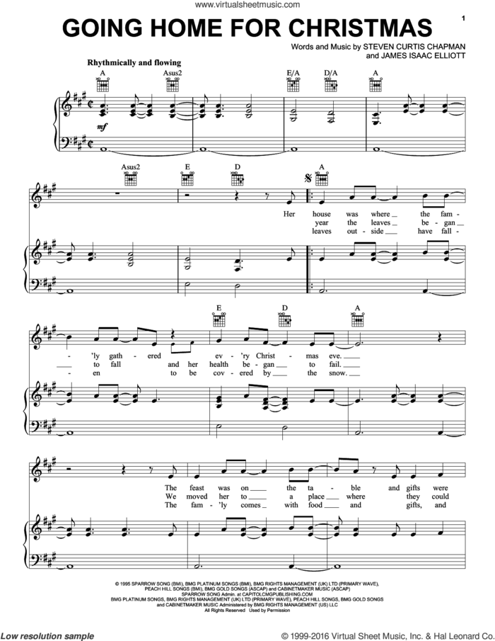 Going Home For Christmas sheet music for voice, piano or guitar by Steven Curtis Chapman and James Isaac Elliott, intermediate skill level