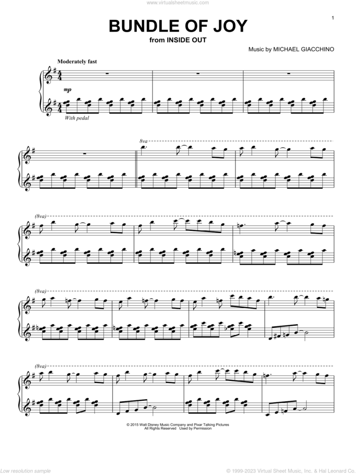 Bundle Of Joy (from Inside Out) sheet music for piano solo by Michael Giacchino, intermediate skill level