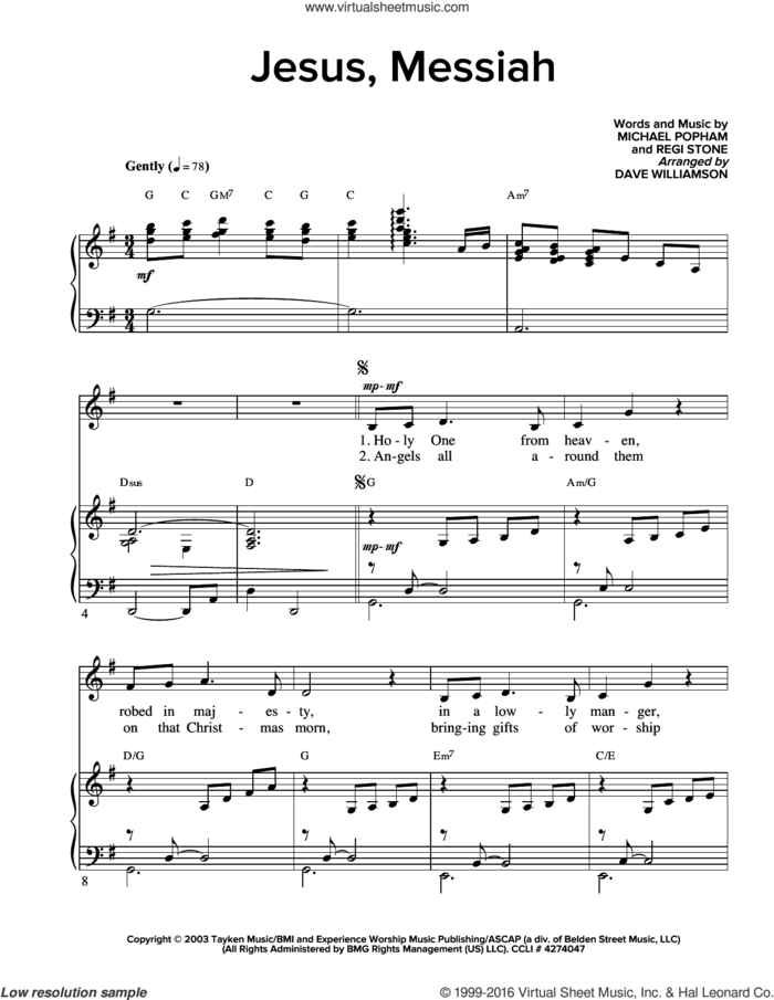 Jesus, Messiah sheet music for voice and piano by Regi Stone and Michael Popham, intermediate skill level