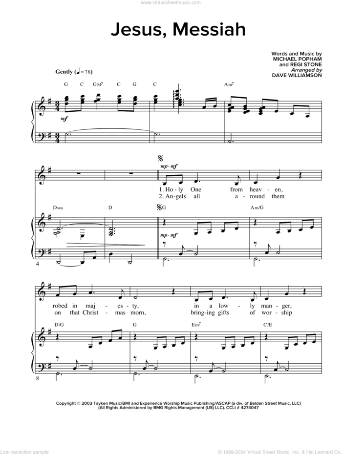 Jesus, Messiah sheet music for voice and piano by Regi Stone and Michael Popham, intermediate skill level