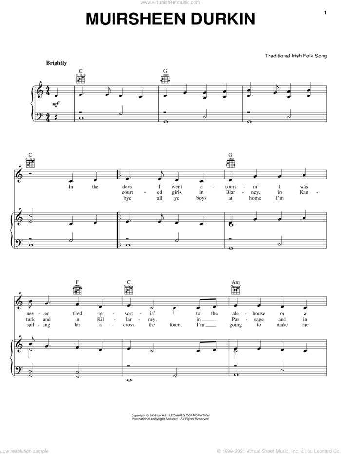 Muirsheen Durkin sheet music for voice, piano or guitar, intermediate skill level