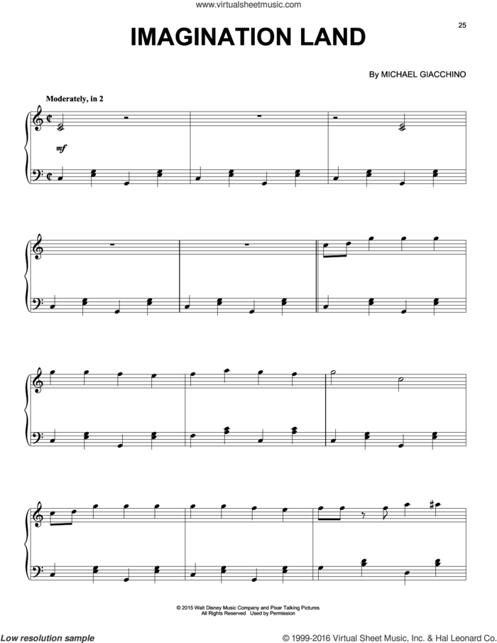 Imagination Land sheet music for piano solo by Michael Giacchino, intermediate skill level