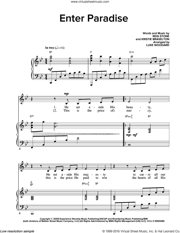 Enter Paradise sheet music for voice and piano by Regi Stone and Kristie Braselton, intermediate skill level