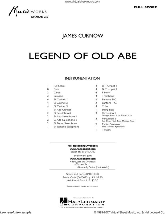Legend of Old Abe (COMPLETE) sheet music for concert band by James Curnow, intermediate skill level