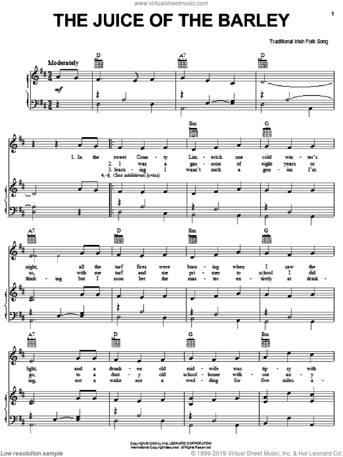 The Juice Of The Barley sheet music for voice, piano or guitar, intermediate skill level