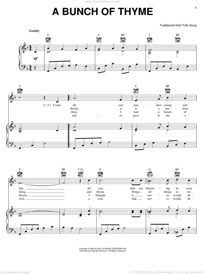 A Bunch Of Thyme sheet music for voice, piano or guitar, intermediate skill level