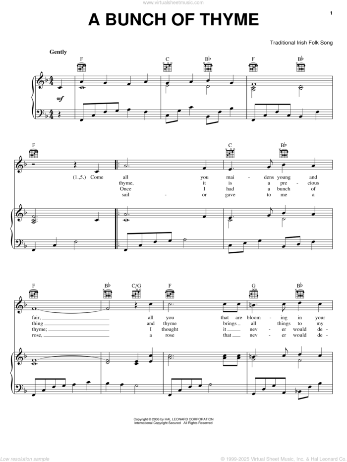 A Bunch Of Thyme sheet music for voice, piano or guitar, intermediate skill level