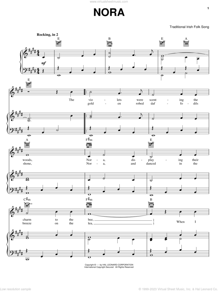Nora sheet music for voice, piano or guitar, intermediate skill level