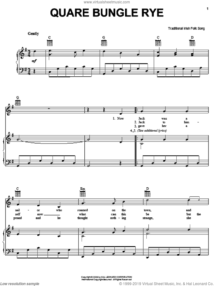 Quare Bungle Rye sheet music for voice, piano or guitar, intermediate skill level