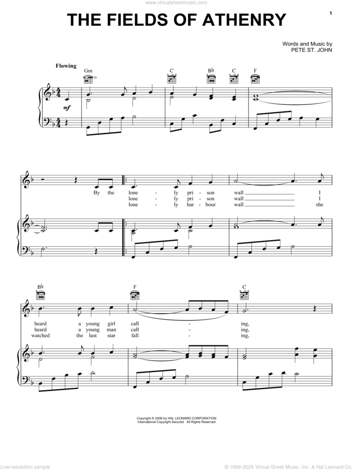 The Fields Of Athenry sheet music for voice, piano or guitar by Pete St. John, intermediate skill level