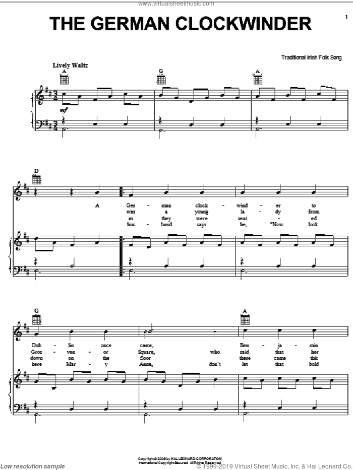 The German Clockwinder sheet music for voice, piano or guitar, intermediate skill level