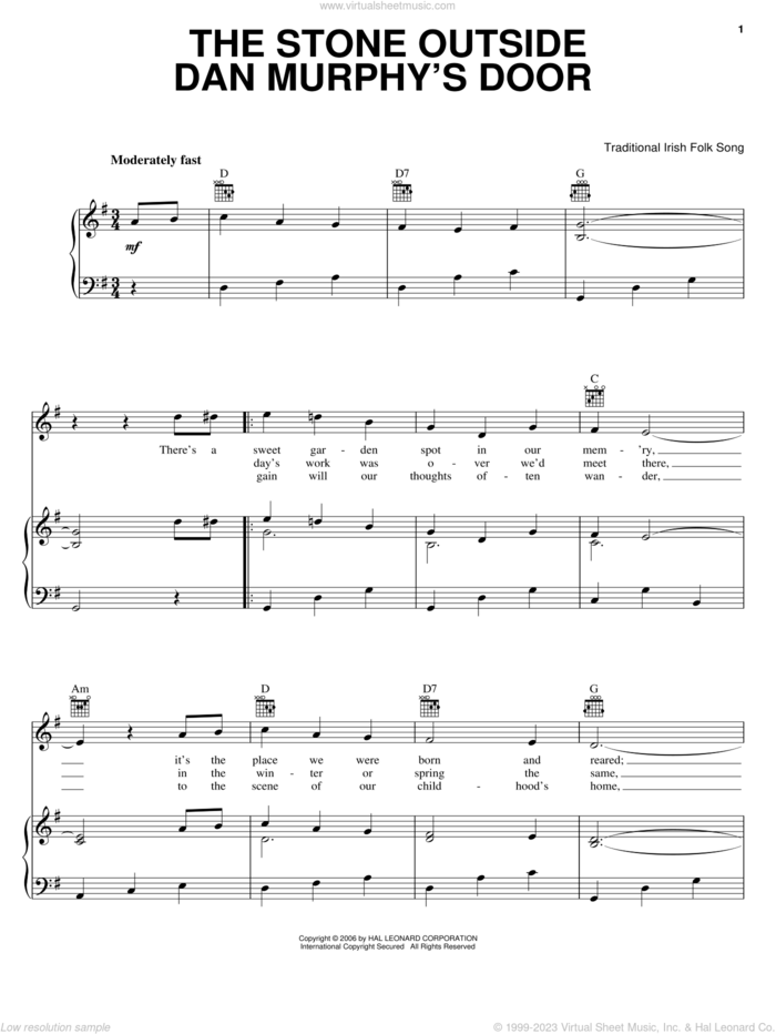 The Stone Outside Dan Murphy's Door sheet music for voice, piano or guitar, intermediate skill level