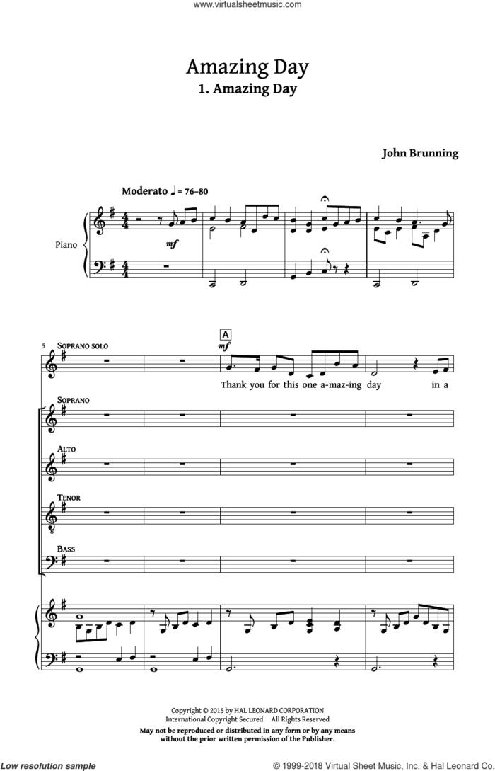 Amazing Day sheet music for choir (SATB: soprano, alto, tenor, bass) by John Brunning, intermediate skill level