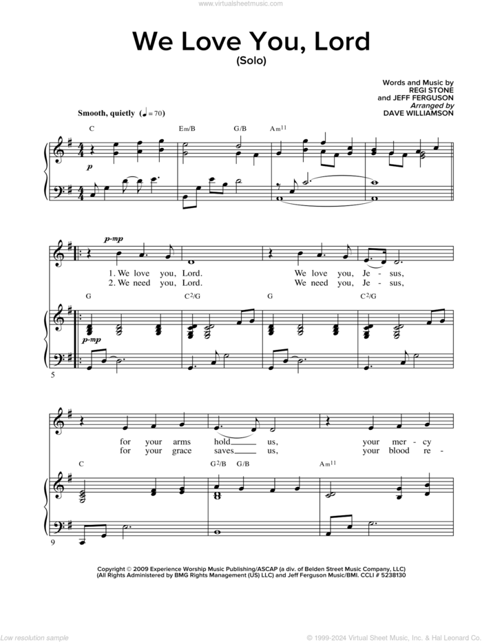 We Love You Lord sheet music for voice and piano by Regi Stone and Jeffrey Ferguson, intermediate skill level