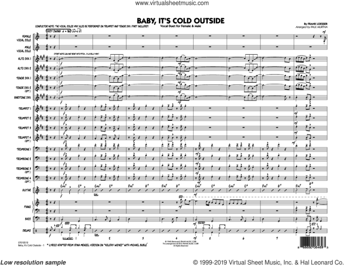 Baby, It's Cold Outside (Key: C) (COMPLETE) sheet music for jazz band by Paul Murtha and Frank Loesser, intermediate duet