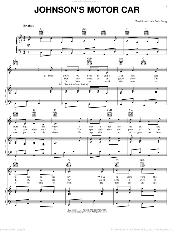 Johnson's Motor Car sheet music for voice, piano or guitar, intermediate skill level