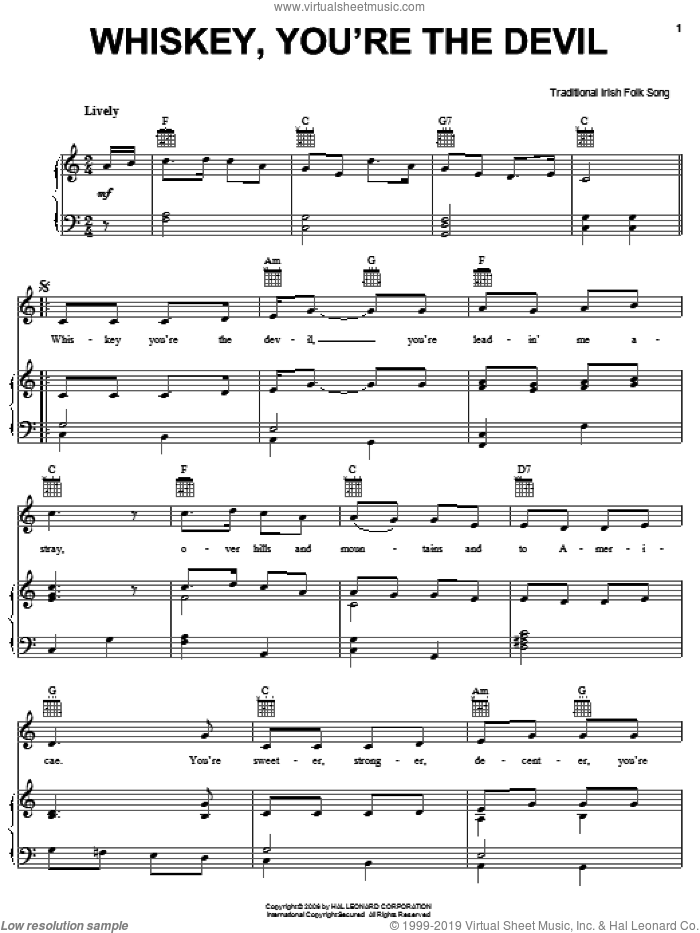 Whiskey, You're The Devil sheet music for voice, piano or guitar, intermediate skill level