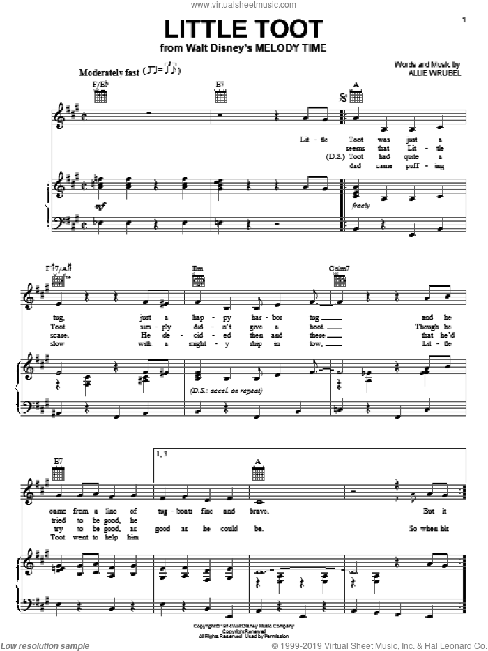Little Toot sheet music for voice, piano or guitar by Allie Wrubel, intermediate skill level