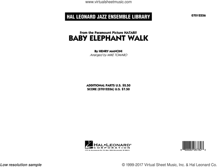 Baby Elephant Walk (COMPLETE) sheet music for jazz band by Henry Mancini, Hal David, Lawrence Welk, Mike Tomaro and Miniature Men, intermediate skill level