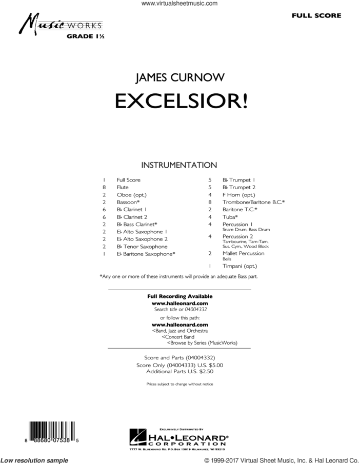 Excelsior! (COMPLETE) sheet music for concert band by James Curnow, intermediate skill level