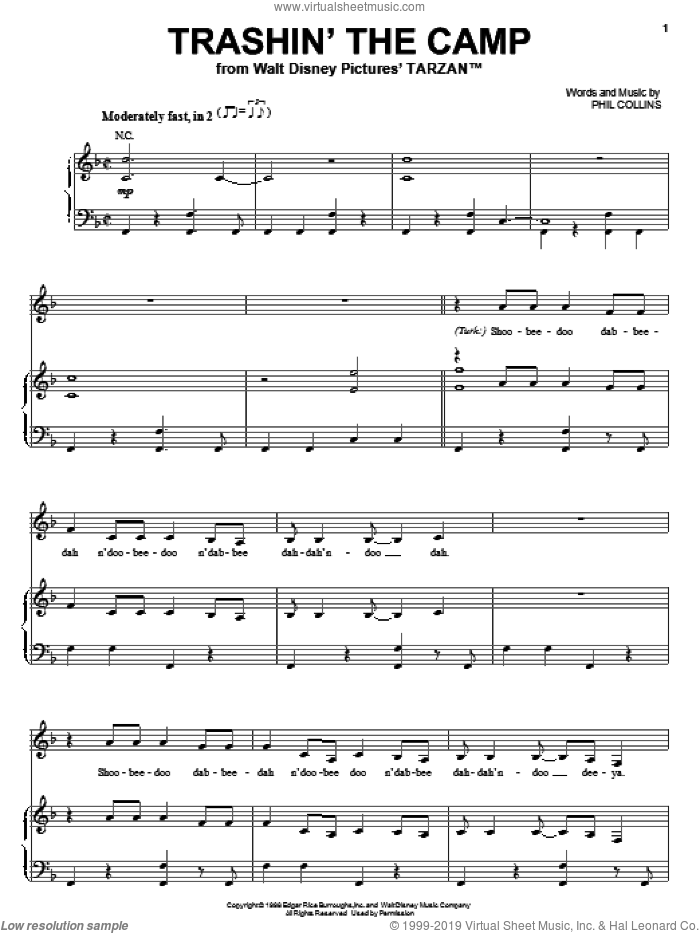 Trashin' The Camp sheet music for voice, piano or guitar by Phil Collins, intermediate skill level